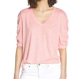 CHELSEA 28 pink ruched elbow sleeve top size XS